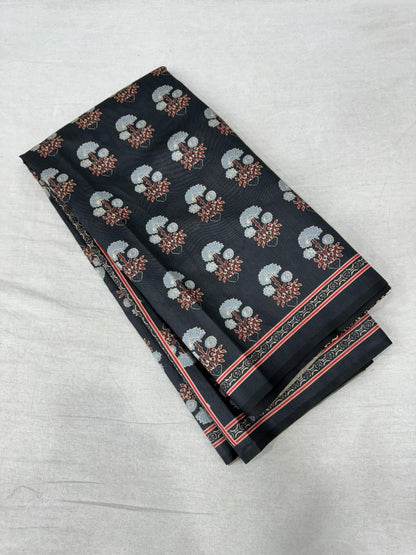Black Ajrakh Print Tussar Silk Saree