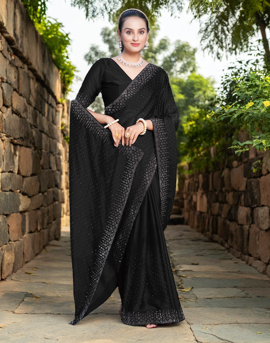 Fancy Black Rangoli Silk Saree With Diamond Work