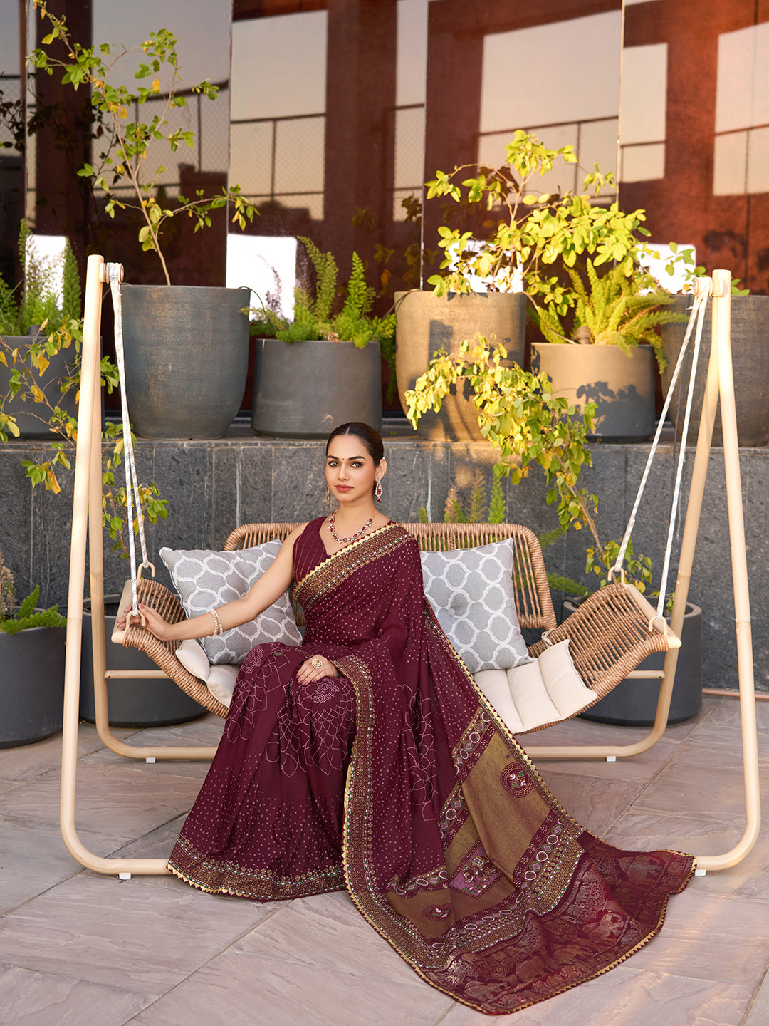Maroon Stylist Soft Cotton Saree With Unique Table Printed & Lace Border