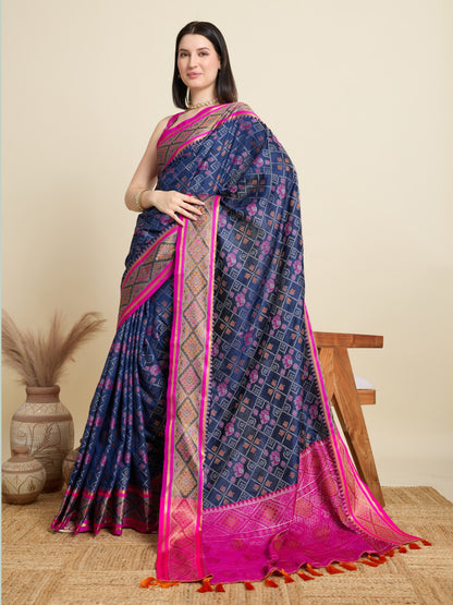 Navy Blue Traditional Patola Silk Saree With Weaving Work