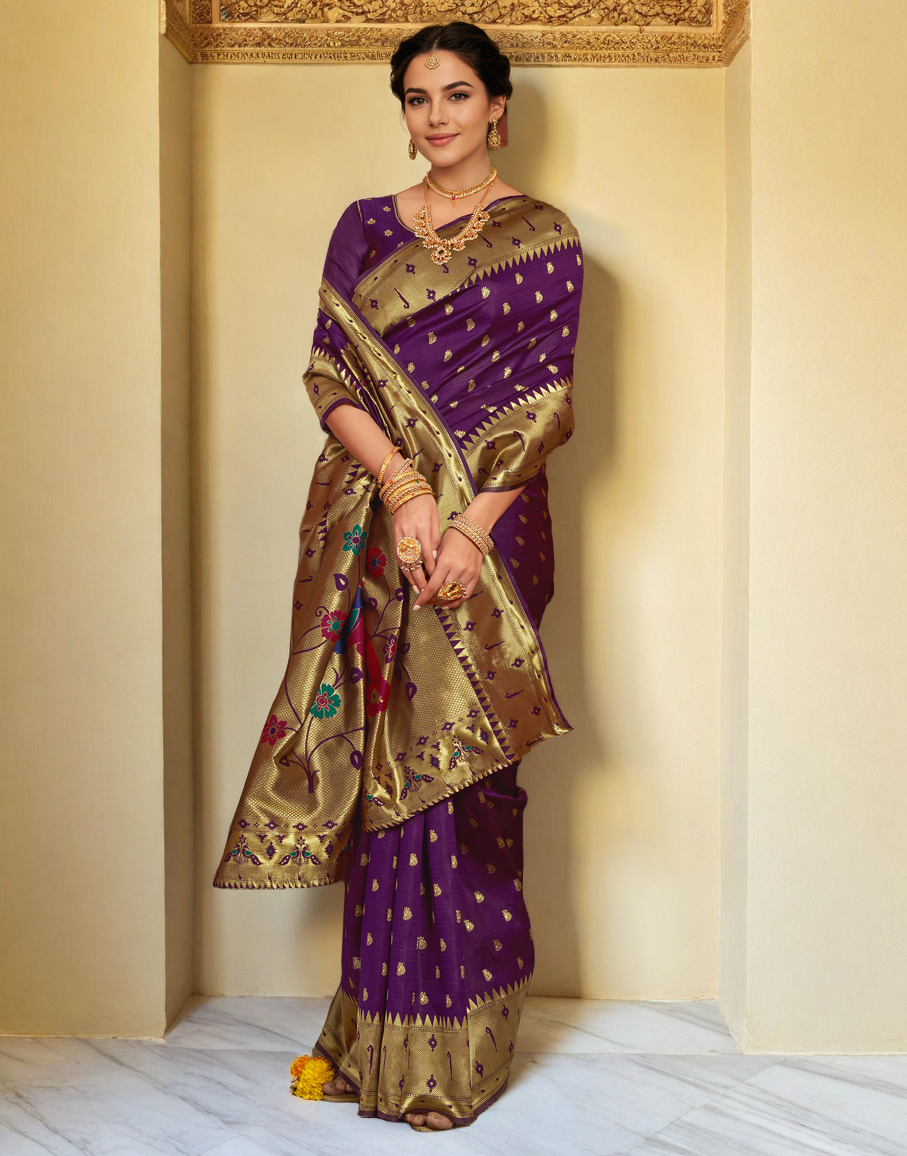 Traditional Paithani Silk Saree With Zari Weaving Work