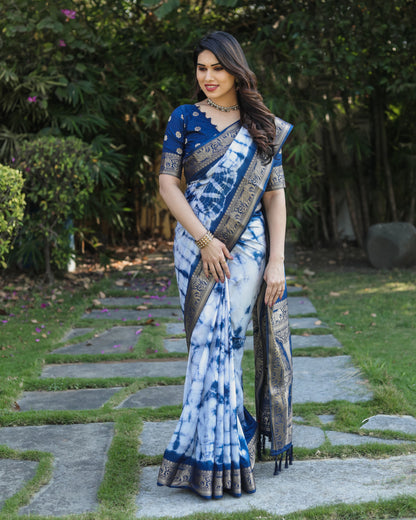 Navy Blue Color Dola Silk Saree With Shibori Printed Work