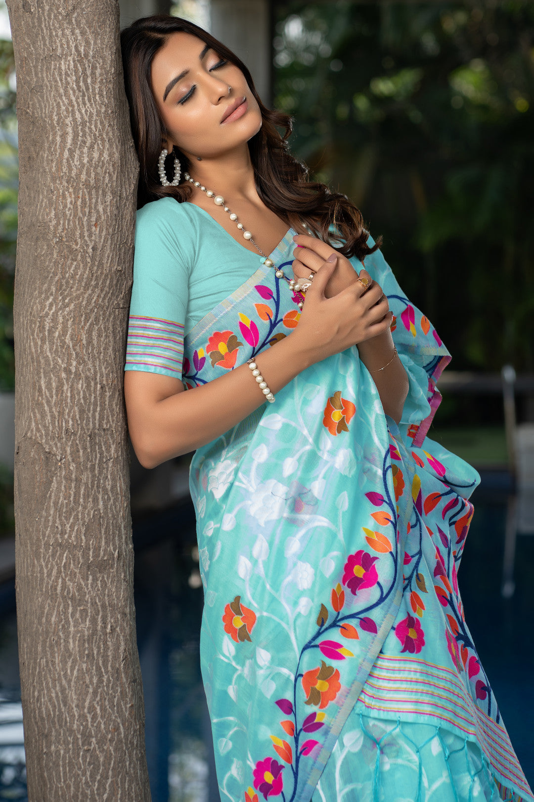 Sky Blue Color Soft Jamdani Cotton Saree With Woven Design