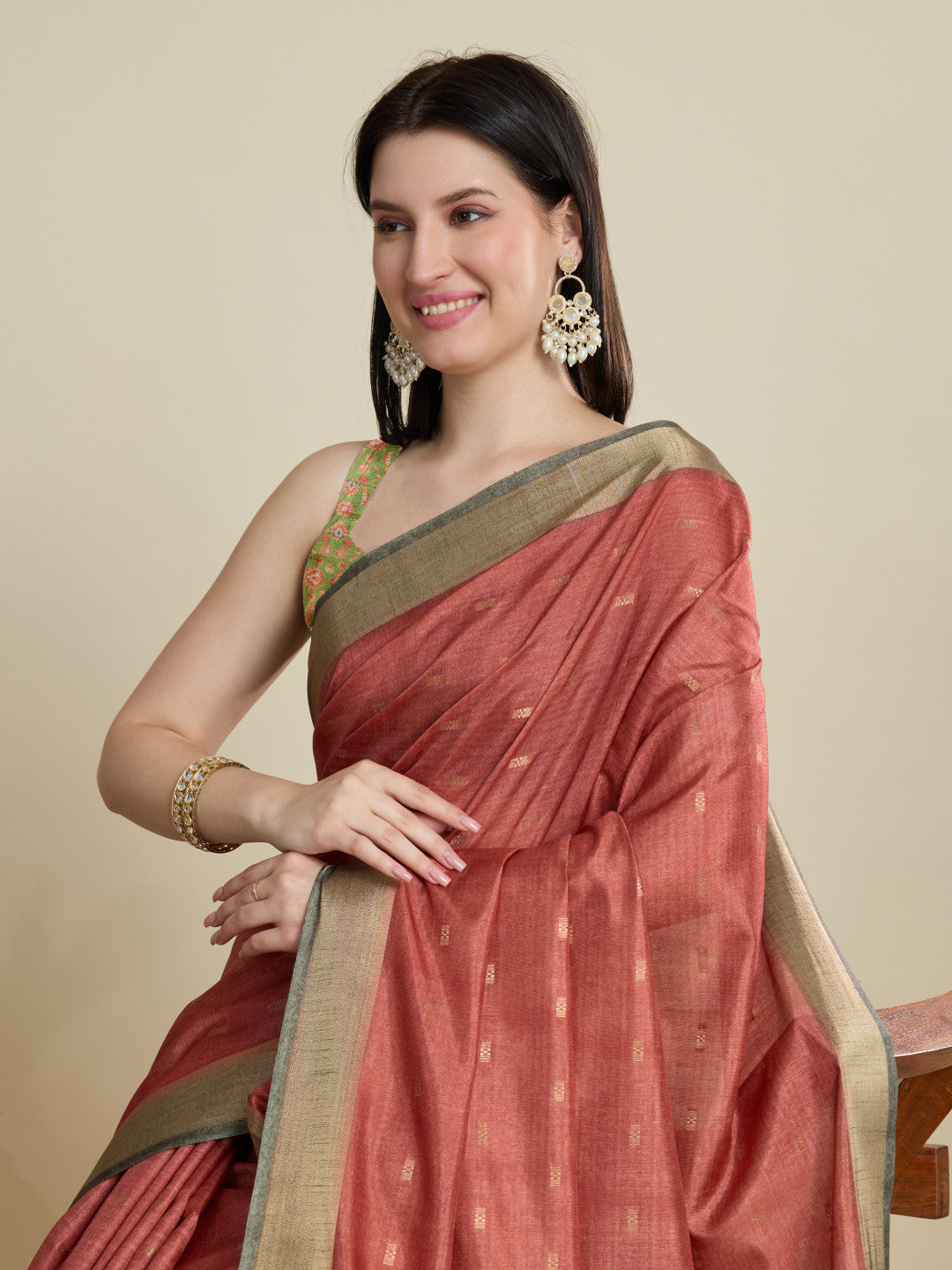 Red Soft Cotton Saree With Kalamkari Printed Pallu & Zari Border