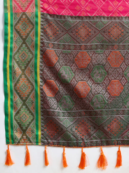 Rani Pink Traditional Patola Silk Saree With Weaving Work