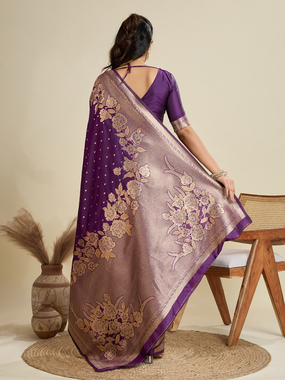 Wine Kanjivaram Silk Saree With Zari Weaving Border & Designer Rich Pallu