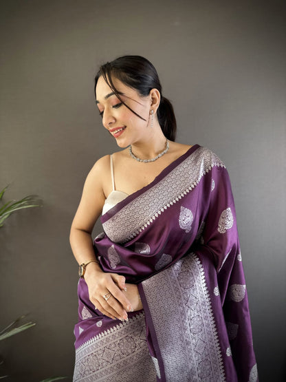 Traditional Banarasi Silk Saree With Zari Weaving Work