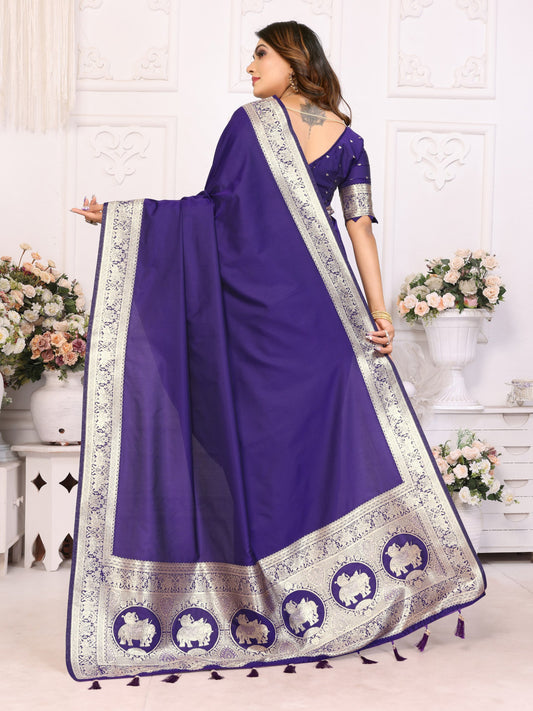 Premium Summer Special Purple Banarasi Silk Saree With Gala Weaving Exclusive Work