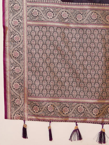 Maroon Soft Satin Silk Saree With Gala Border And Zari Weaving Work