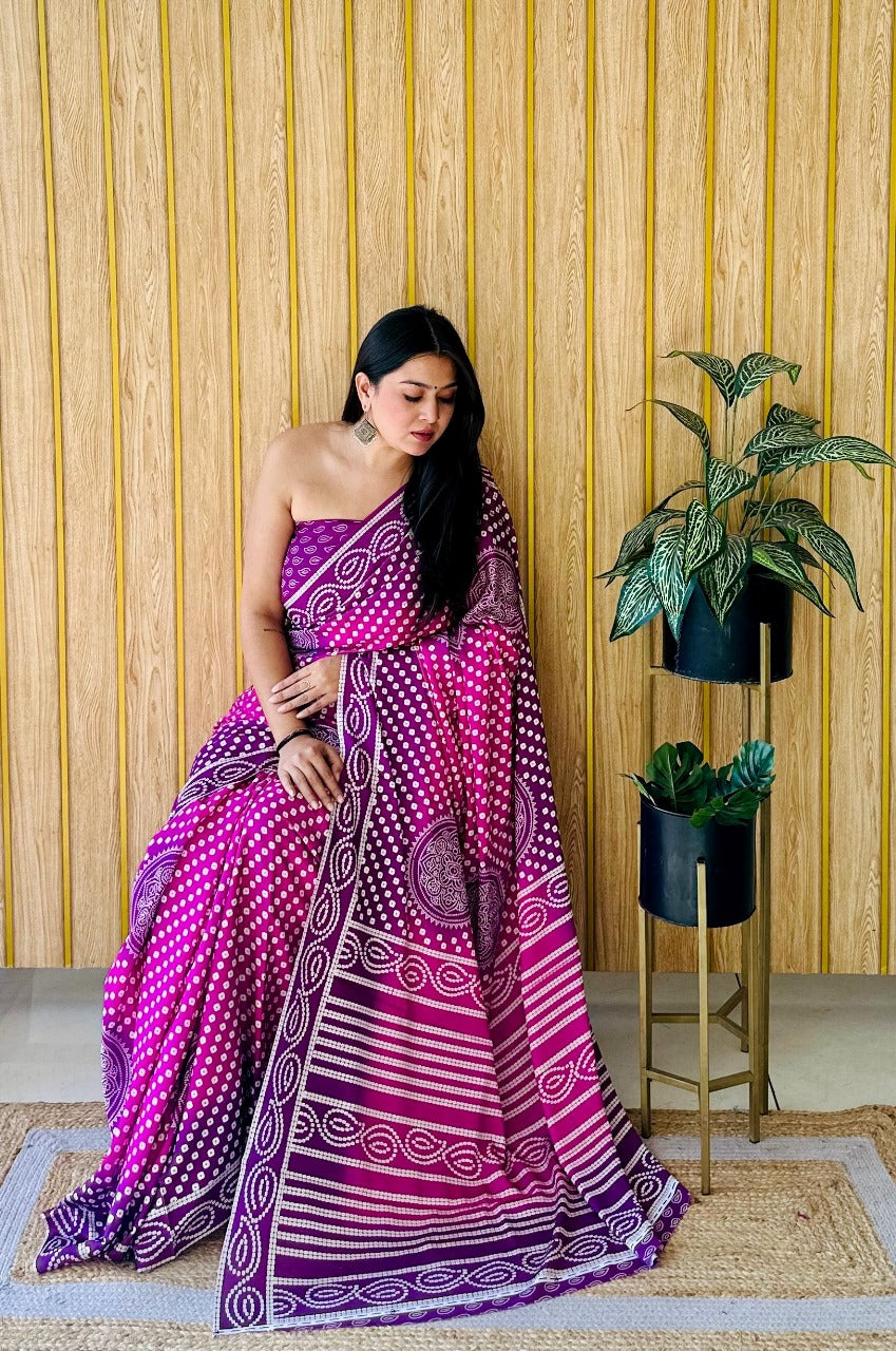 Crepe Silk Saree With Digital Bandhej Printed Work