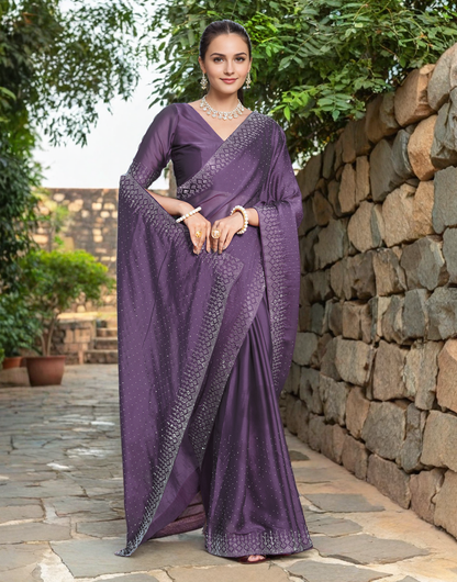 Fancy Lavender Rangoli Silk Saree With Diamond Work