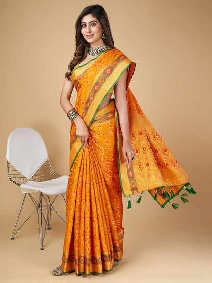 Mustard Yellow Color Patola Silk Saree With Zari Weaving Work