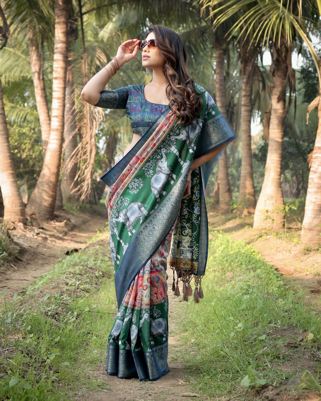 Multi Fancy Kalamkari Digital Printed Tussar Silk Saree