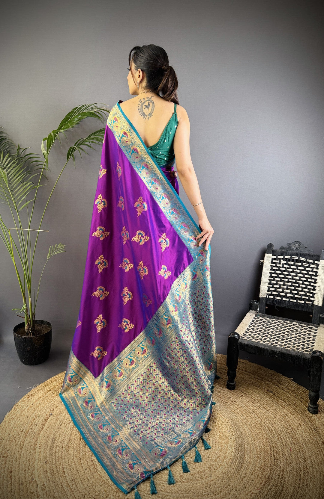Wine Traditional Banarasi Silk Saree With Zari Weaving Work