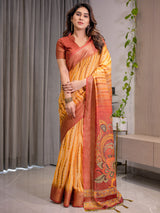 Kalamkari Digital Printed Linen Cotton Saree