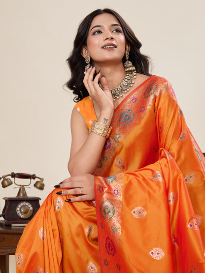 Traditional Yellow Color Jacquard Silk Saree With Zari Work