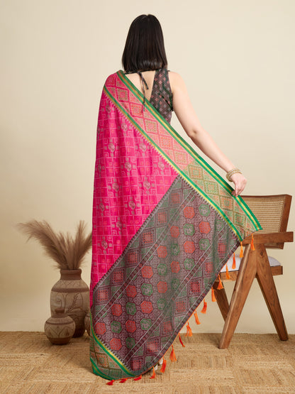 Rani Pink Traditional Patola Silk Saree With Weaving Work