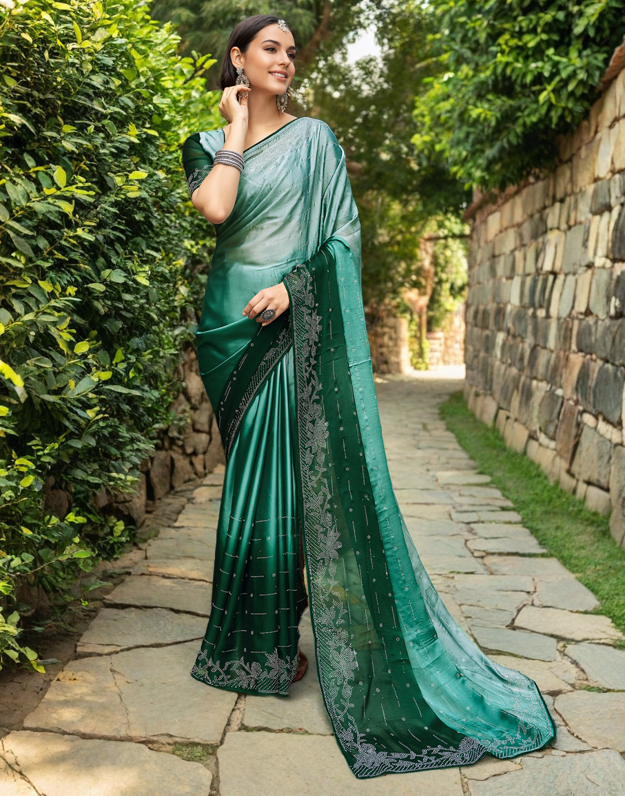 Green Rangoli Silk Saree With Beautiful Siroski Work