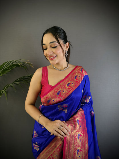 Purple Traditional Banarasi Silk Saree With Zari Weaving Work