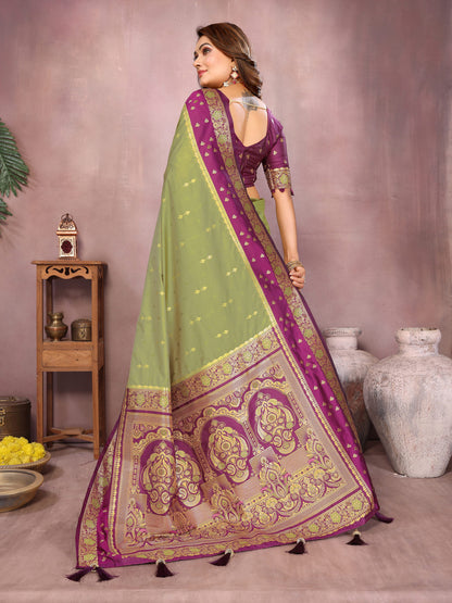 Green Traditional Banarasi Silk Saree With Zari Weaving Work