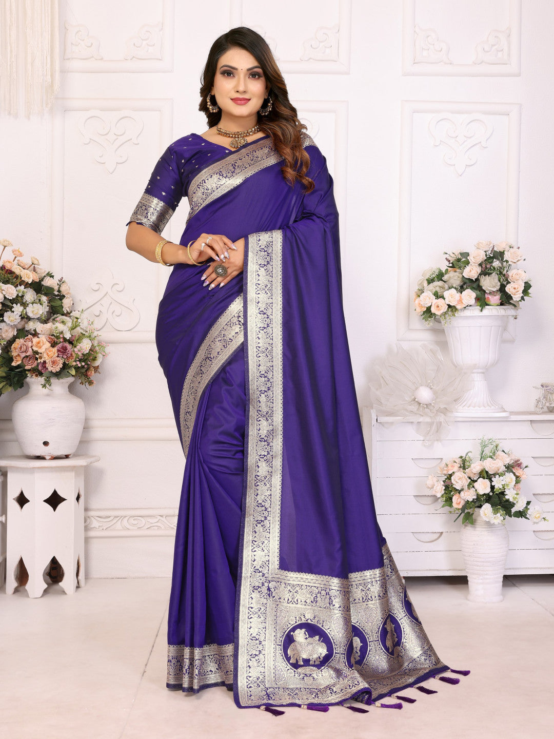 Premium Summer Special Purple Banarasi Silk Saree With Gala Weaving Exclusive Work