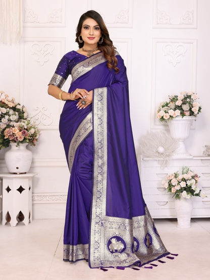 Premium Summer Special Purple Banarasi Silk Saree With Gala Weaving Exclusive Work
