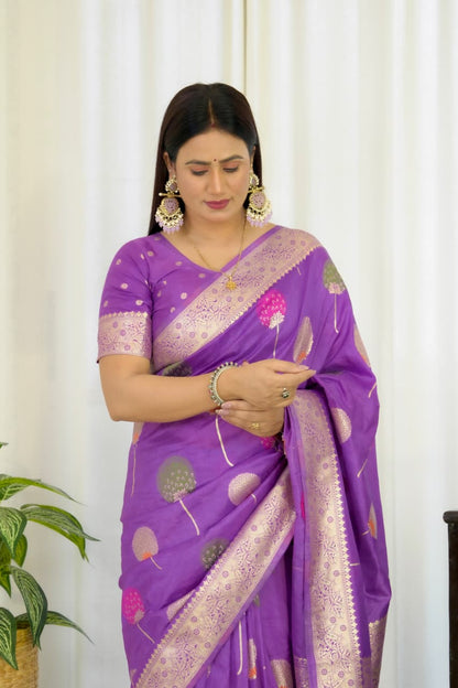 Lavender Khaddi Georgette Banarasi Saree With Meenakari Weaving Work