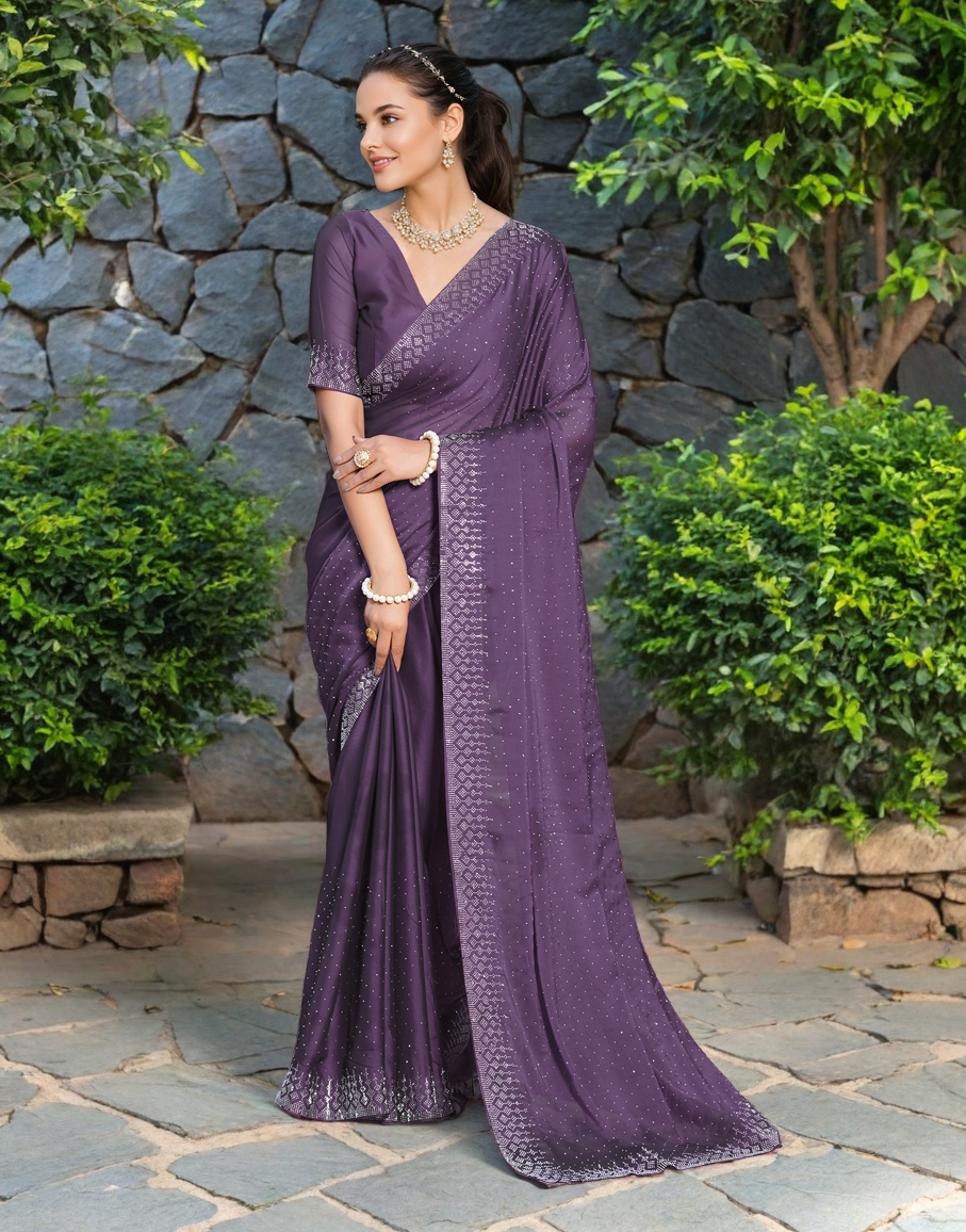 Fancy Lavender Rangoli Silk Saree With Diamond Work