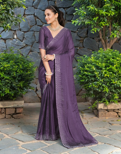 Fancy Lavender Rangoli Silk Saree With Diamond Work