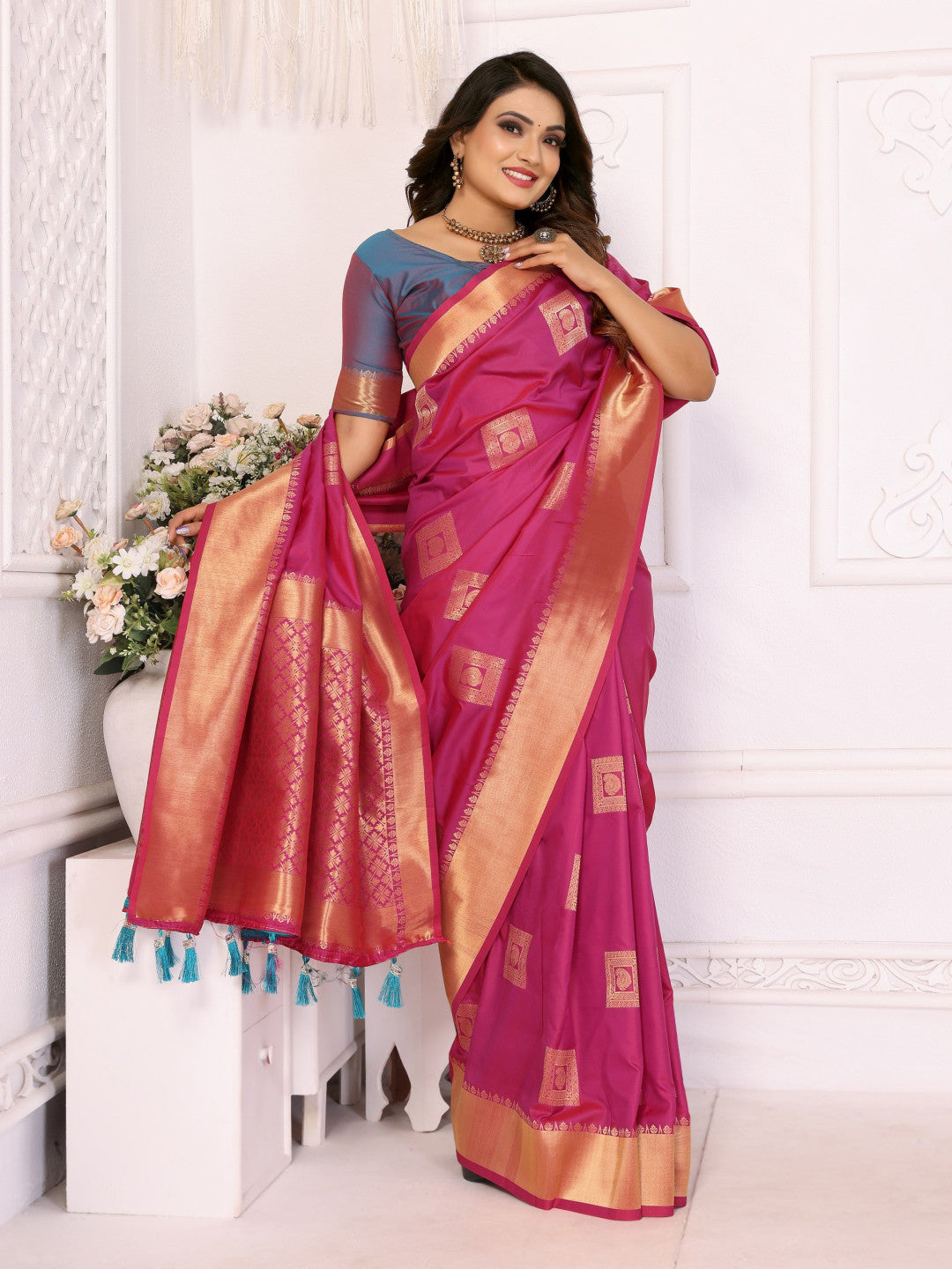 Pink Premium Soft Silk Saree With Zari Weaving Work