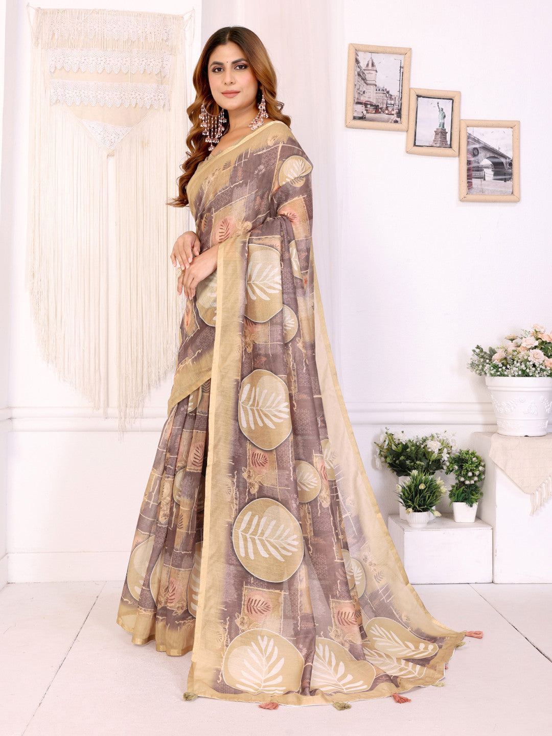 Multi Colour Chanderi Cotton Saree With Digital Printed Work