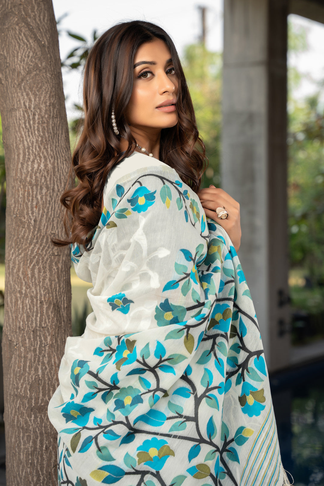 White Color Soft Jamdani Cotton Saree With Woven Design