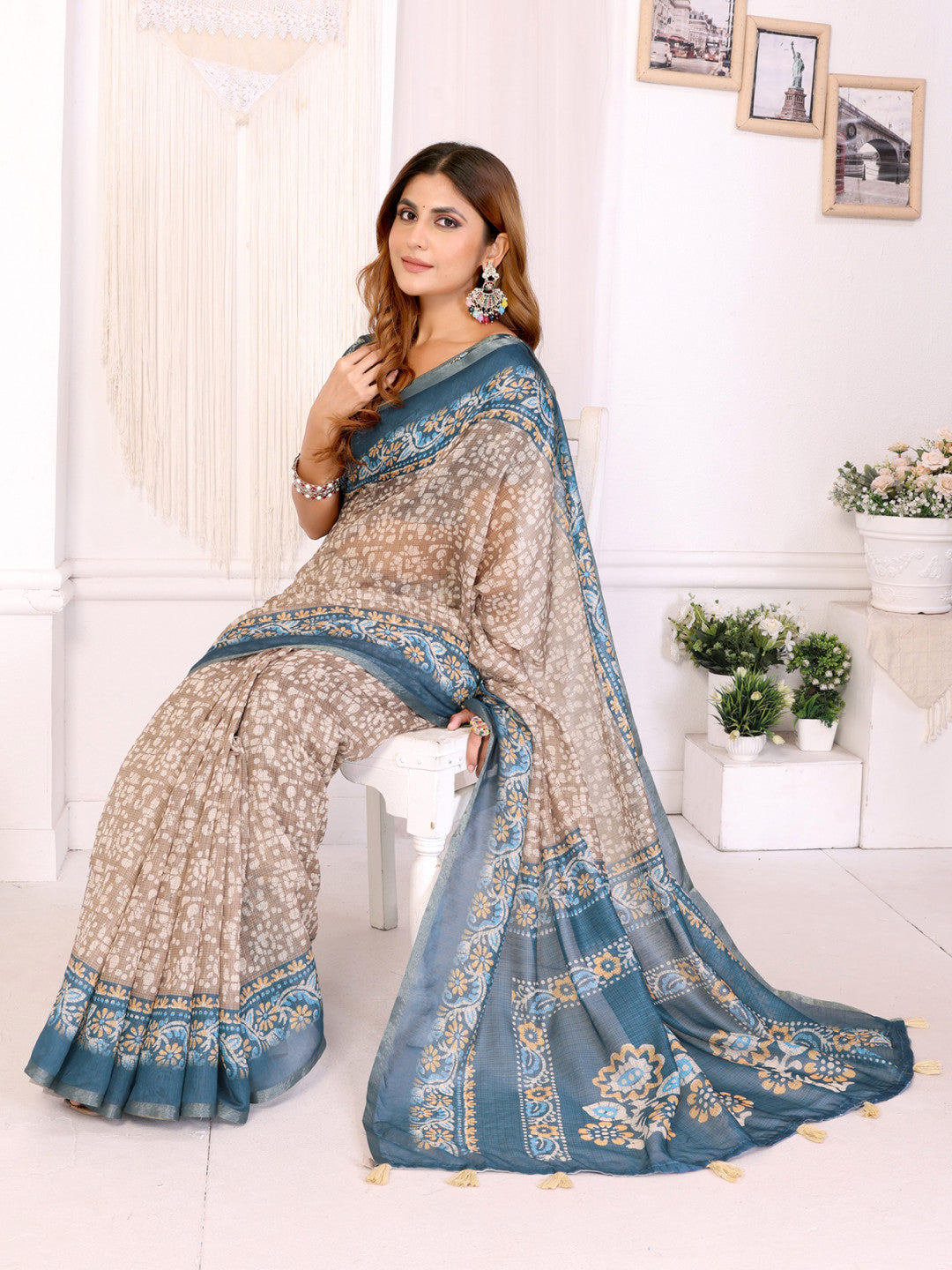 Multi Colour Chanderi Cotton Saree With Digital Printed Work