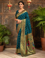 Traditional Paithani Silk Saree With Zari Weaving Work