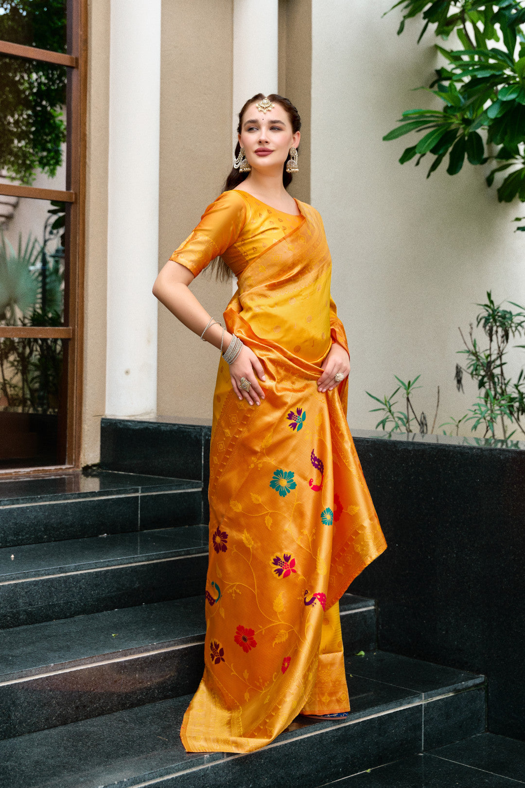 Traditional Yellow Paithani Silk Saree With Zari Weaving Work