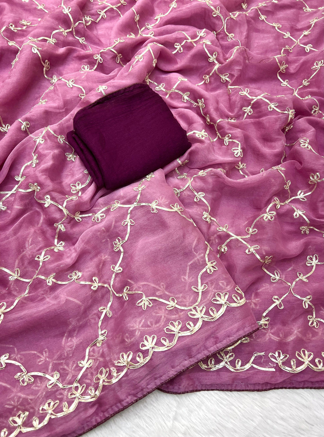 Magenta Hand Work Viscose Silk Saree
