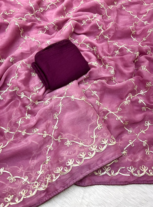 Magenta Hand Work Viscose Silk Saree