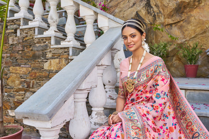 Baby Pink Color Banarasi Silk Saree With Zari Weaving Work