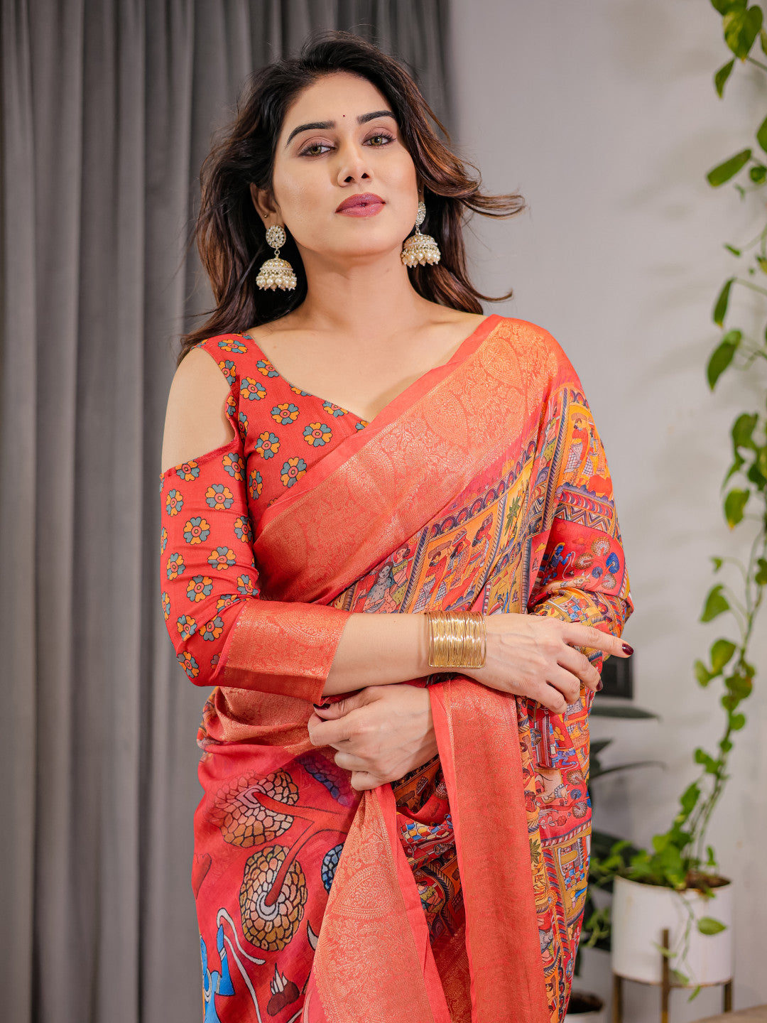 Kalamkari Digital Printed Linen Cotton Saree