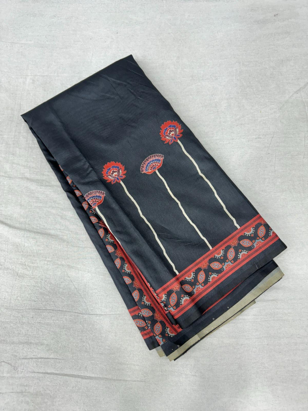 Black Ajrakh Print Tussar Silk Saree