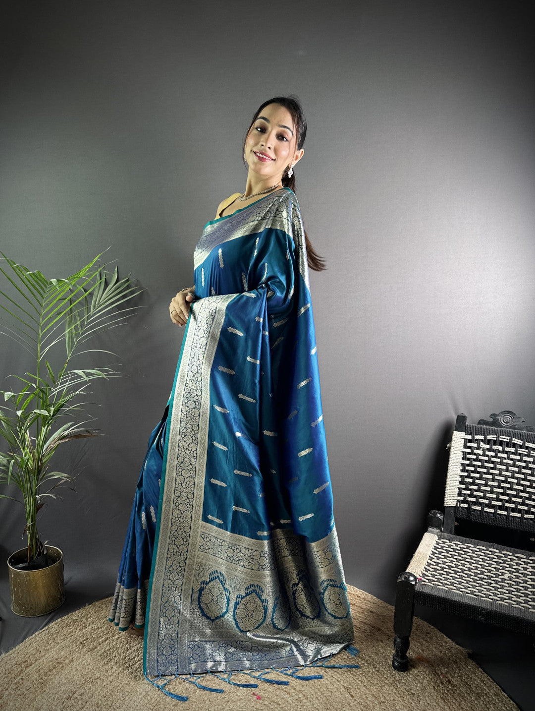 Firoji Soft Banarasi Silk Saree With Zari Weaving Work