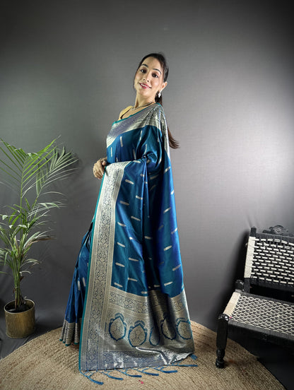 Firoji Soft Banarasi Silk Saree With Zari Weaving Work