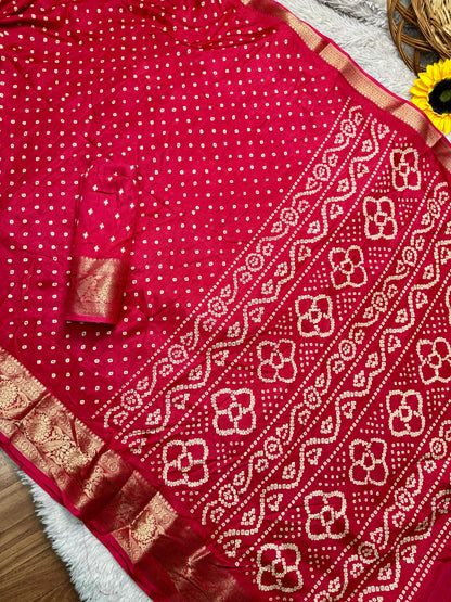 Dola Silk Bandhej Saree With Zari Border
