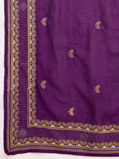 Fancy Magenta Soft Vichitra Silk Saree With Embroidery Work