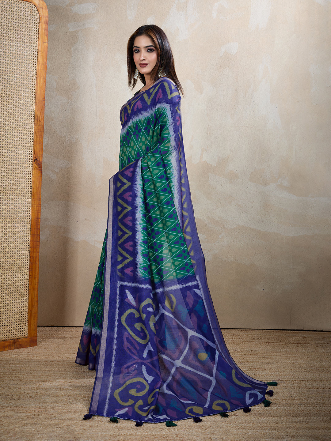 Multi Colour Chanderi Cotton Saree With Digital Printed Work