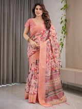 Kalamkari Digital Printed Linen Cotton Saree