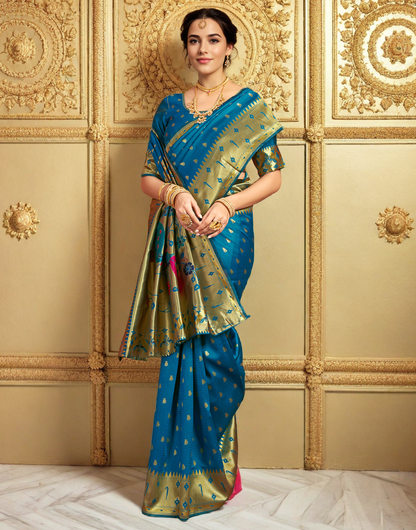 Traditional Paithani Silk Saree With Zari Weaving Work