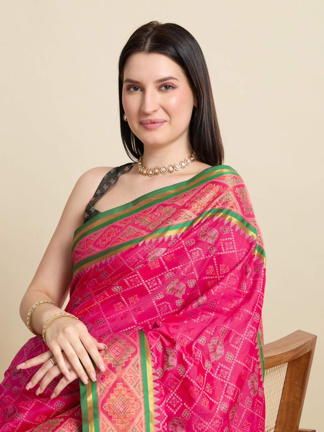 Rani Pink Traditional Patola Silk Saree With Weaving Work