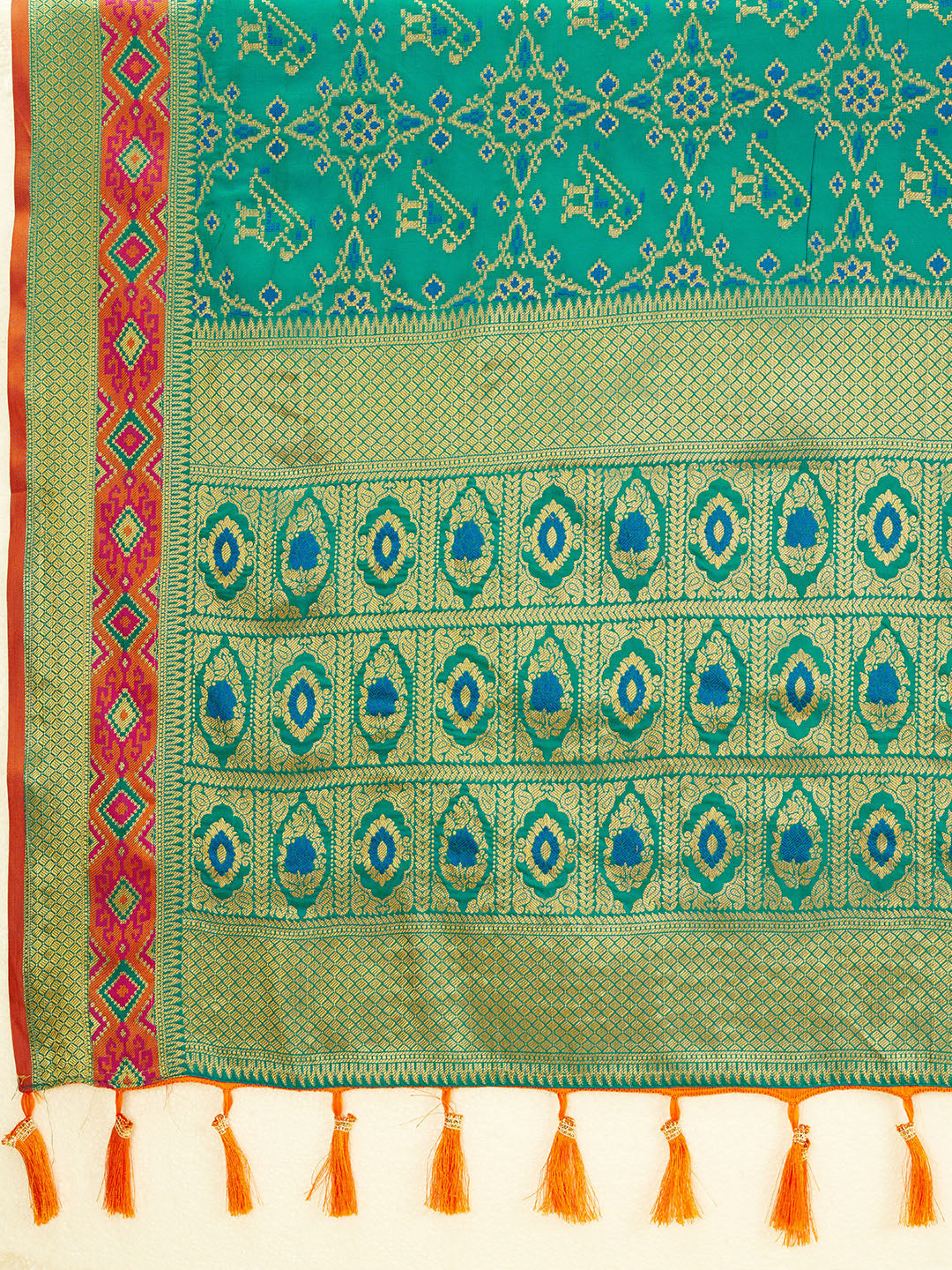 Rama Green Color Patola Silk Saree With Zari Weaving Work