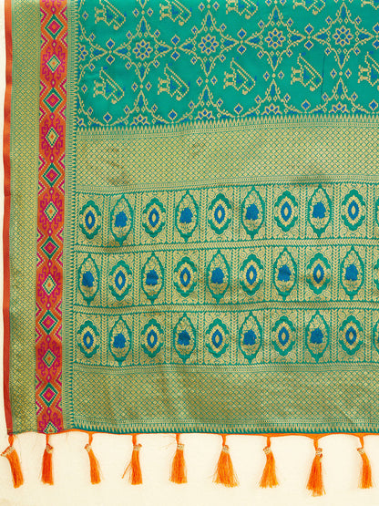 Rama Green Color Patola Silk Saree With Zari Weaving Work
